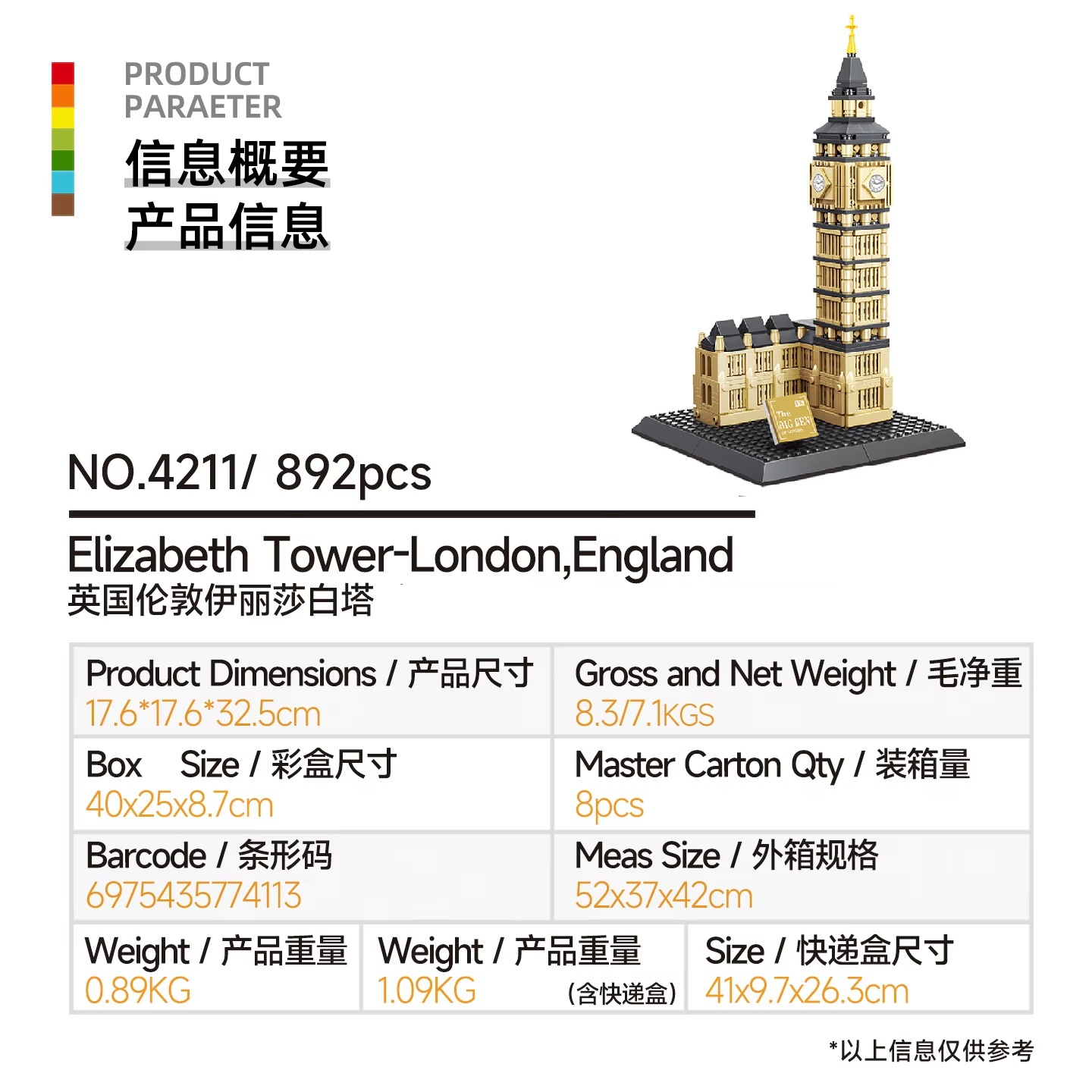 892pcs Elizabeth Tower-London  - Kids Toys London ulasan dan harga